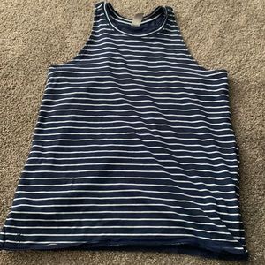A blue and white striped tank top